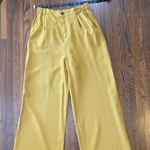 High-Waist Wide-Leg Trousers - Mustard Yellow